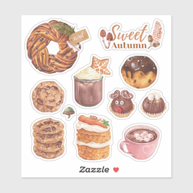Watercolor Autumn Baking Stickers (Sheet)