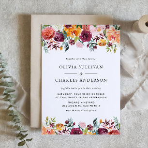 Watercolor Autumn Blooms Botanical Fall Wedding Invitation