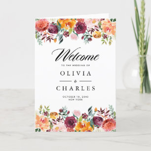 Watercolor Autumn Blooms Ceremony Wedding Booklet Program
