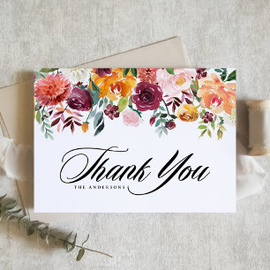 Watercolor Autumn Blooms Fall Wedding Thank You Card