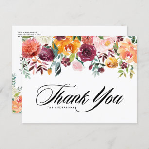 Watercolor Autumn Blooms Fall Wedding Thank You Postcard