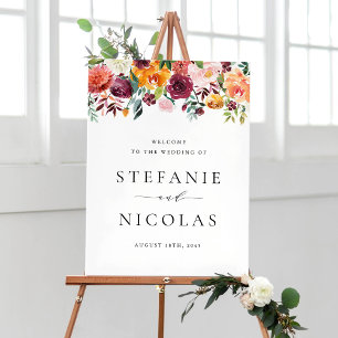 Watercolor Autumn Blooms Fall Wedding Welcome Poster