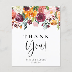 Watercolor Autumn Blooms Floral Thank You Card