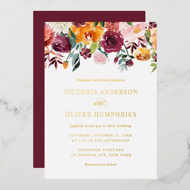 Watercolor Autumn Blooms Floral Wedding (Front/Back)