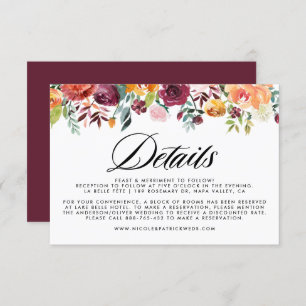 Watercolor Autumn Blooms Floral Wedding Details Enclosure Card