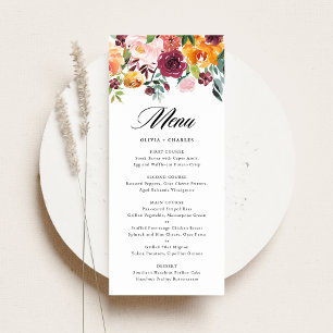 Watercolor Autumn Blooms Floral Wedding Menu