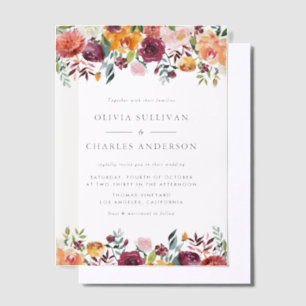 Watercolor Autumn Blooms Floral Wedding Vellum Invitations
