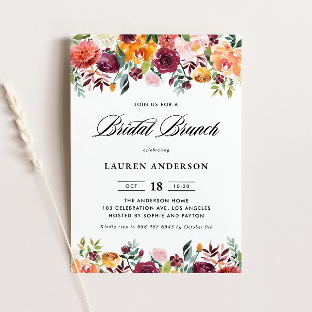 Watercolor Autumn Blooms Garland Bridal Brunch Invitation (Creator Uploaded)