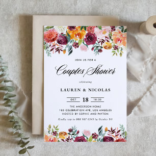 Watercolor Autumn Blooms Garland Couples Shower Invitation