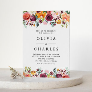 Watercolor Autumn Blooms Garland Fall Wedding Invitation Postcard