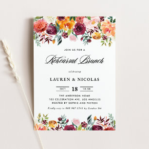 Watercolor Autumn Blooms Garland Rehearsal Brunch Invitation