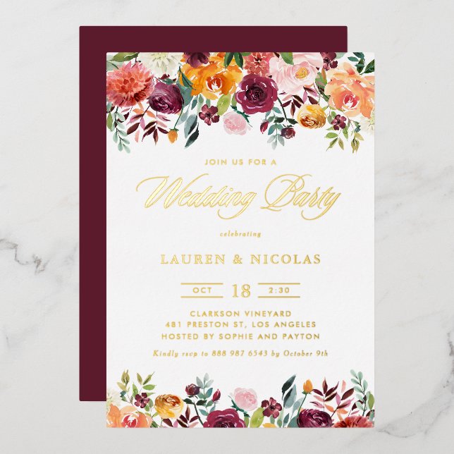 Watercolor Autumn Blooms Garland Wedding Party (Front/Back)