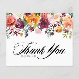 Watercolor Autumn Blooms Graduation Thank You Card