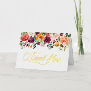 Watercolor Autumn Blooms Graduation Thank You Foil Greeting Card
