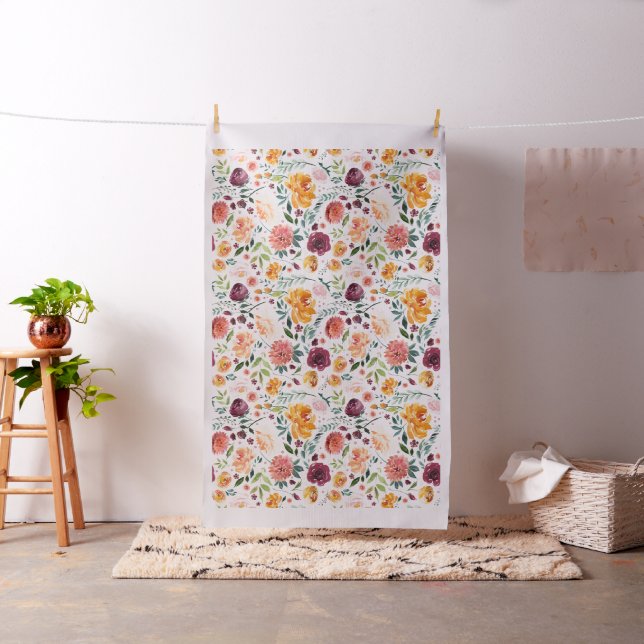 Watercolor Autumn Blooms Pattern Fabric (In Situ)