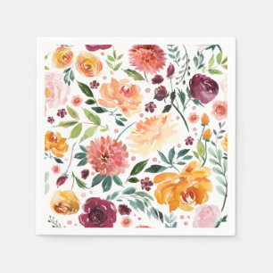Watercolor Autumn Blooms Pattern Fall Thanksgiving Napkin