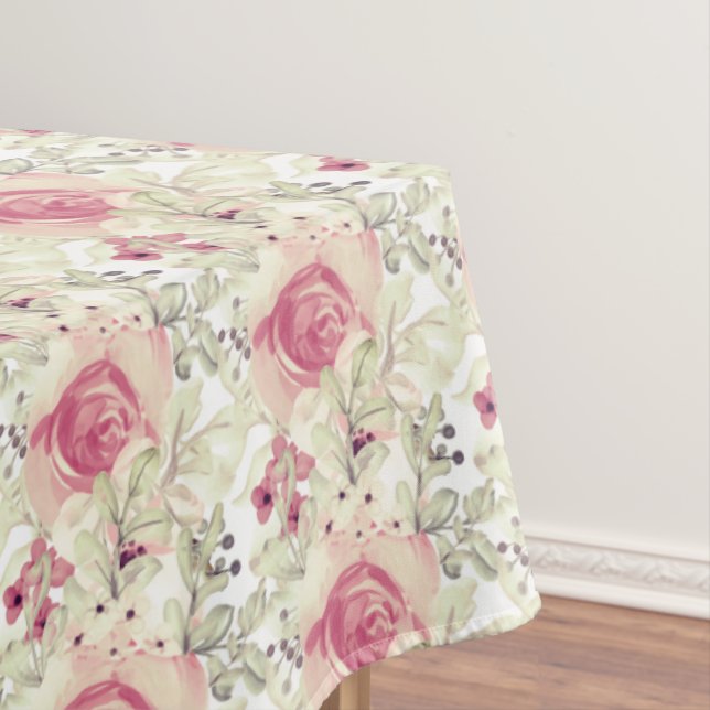 Watercolor Autumn Blooms Pattern  Tablecloth (In Situ)