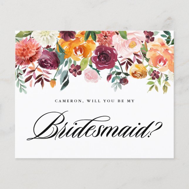Watercolor Autumn Blooms Will You Be My Bridesmaid (Front)