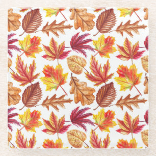 Watercolor autumn botanic, seamless composition. glass coaster