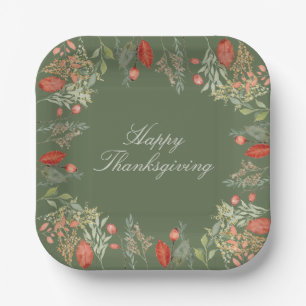 Watercolor Autumn Botanical Border Paper Plate