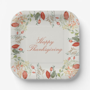 Watercolor Autumn Botanical Border Paper Plate