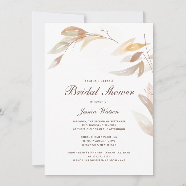 Watercolor Autumn Branch Bridal Shower Invitation (Front)