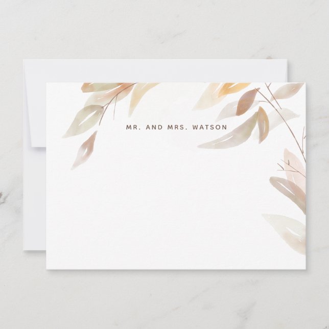 Watercolor Autumn Branch Leaves Custom Stationery Card (Front)