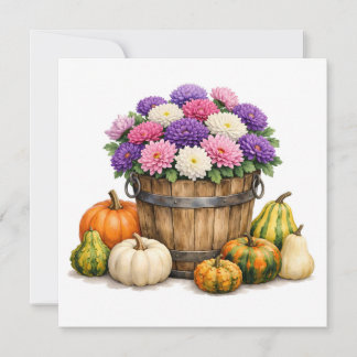 Watercolor Autumn Chrysanthemum and Pumpkins Card