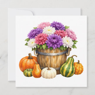 Watercolor Autumn Chrysanthemum, Pumpkins, Gourds Card