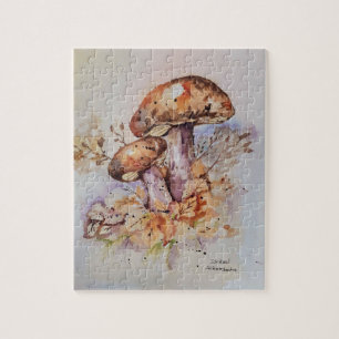 Watercolor autumn colours mushrooms jigsaw puzzle