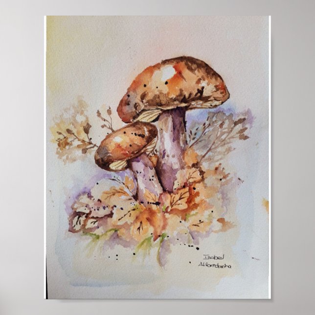 Watercolor autumn colours mushrooms poster (Front)