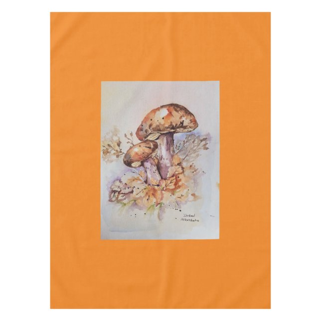 Watercolor autumn colours mushrooms tablecloth (Front)