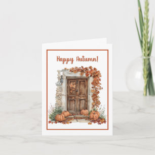 Watercolor Autumn Door with Pumpkins Card