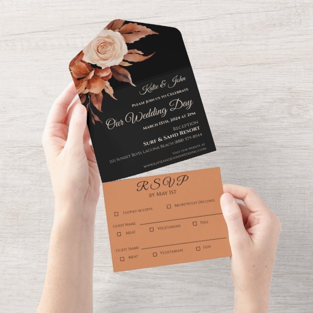 Watercolor Autumn Elegance-Wedding All In One Invitation (Tearaway)