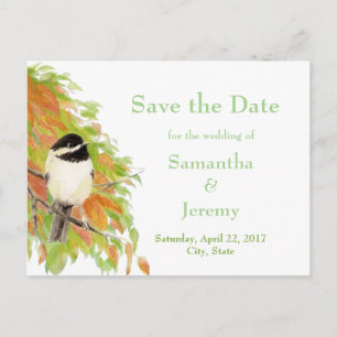 Watercolor Autumn Fall Chickadee Save the Date Announcement Postcard