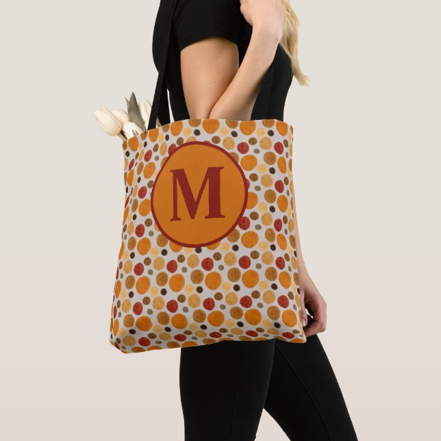 Watercolor Autumn Fall Circles Everyday Monogram Tote Bag (Close Up)