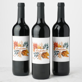 Watercolor Autumn Fall Colour Leaves Wine Label