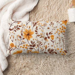 Watercolor Autumn Fall Flowers And Leaves Lumbar Cushion