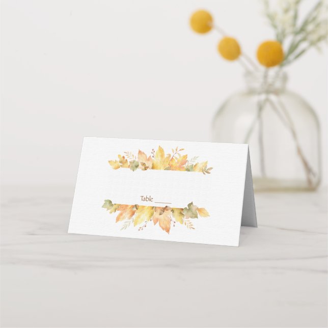 Watercolor Autumn Fall Leaves 1 | Place Card (Front)