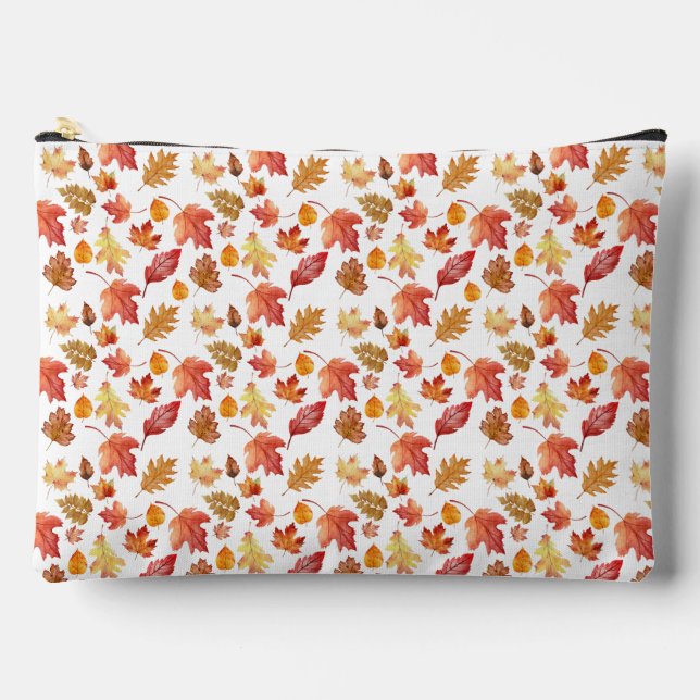 Watercolor Autumn Fall Leaves Seamless Pattern Accessory Pouch (Front)