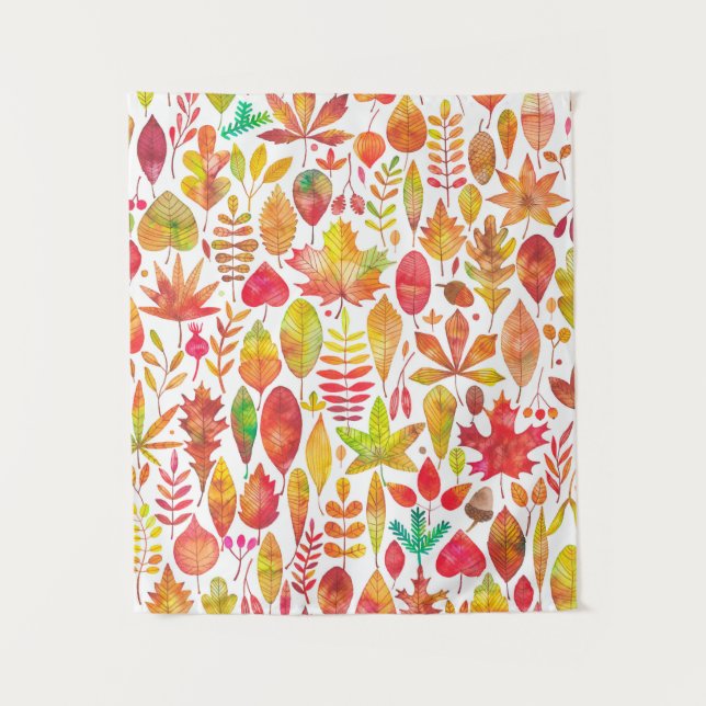 Watercolor autumn fall leaves seamless pattern tapestry (Front)