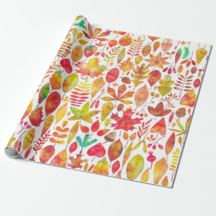 Watercolor autumn fall leaves seamless pattern wrapping paper