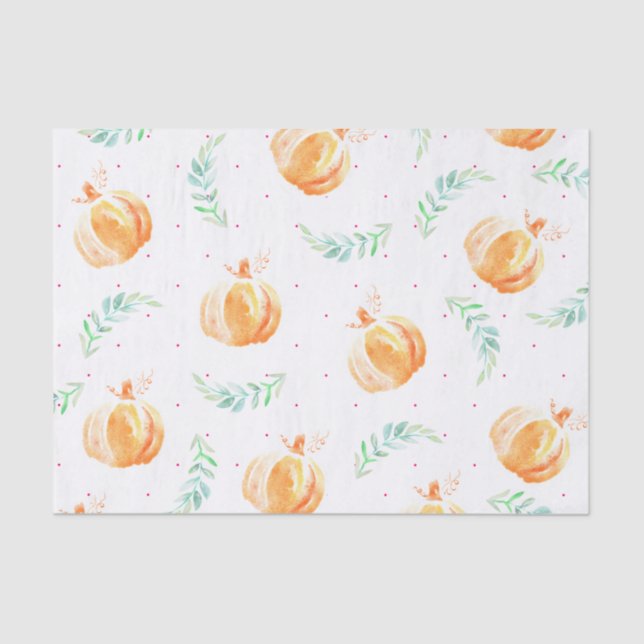 Watercolor Autumn Fall Pumpkins & Laurels Tissue Paper (Front)