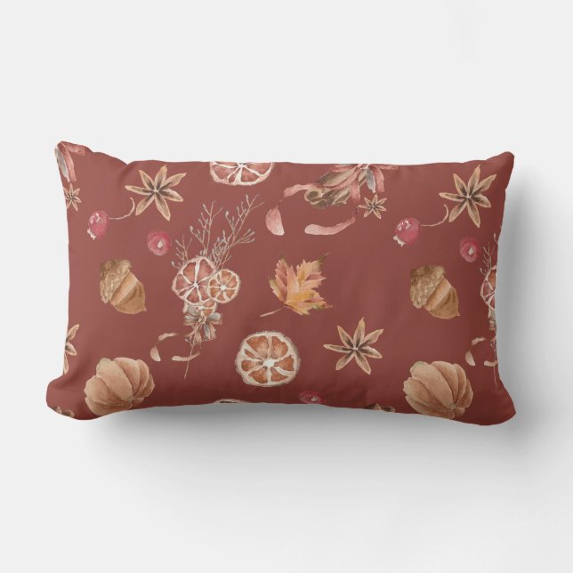 Watercolor Autumn Fall Thanksgiving Lumbar Cushion (Front)