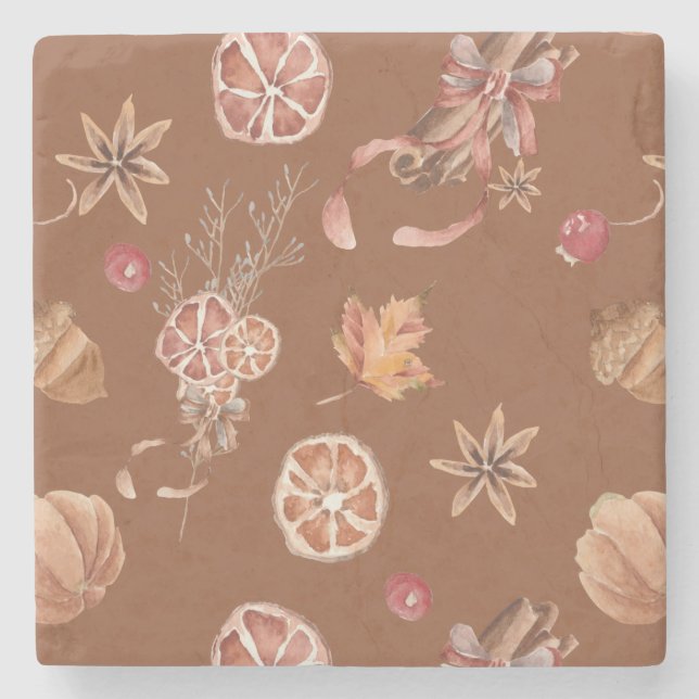 Watercolor Autumn Fall Thanksgiving Stone Coaster (Front)