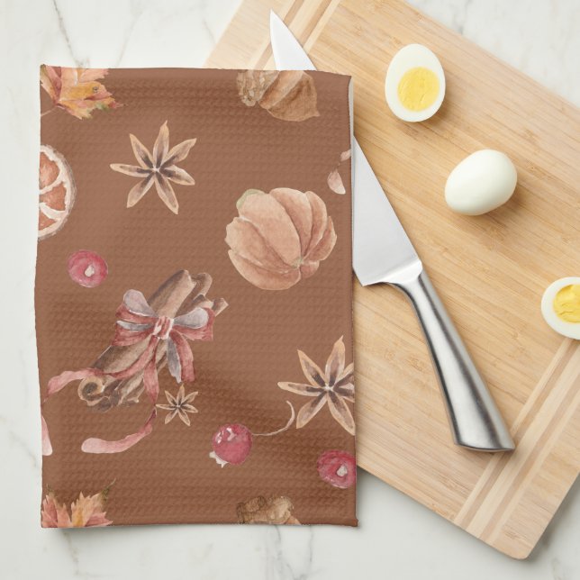 Watercolor Autumn Fall Thanksgiving Tea Towel (Quarter Fold)