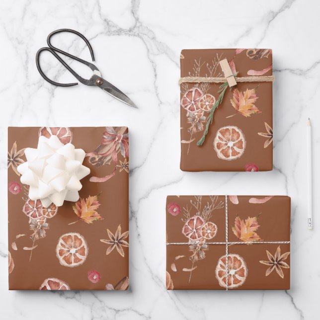 Watercolor Autumn Fall Thanksgiving Wrapping Paper Sheet (Front)