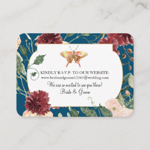 Watercolor Autumn Floral Blue Wedding Website RSVP Business Card