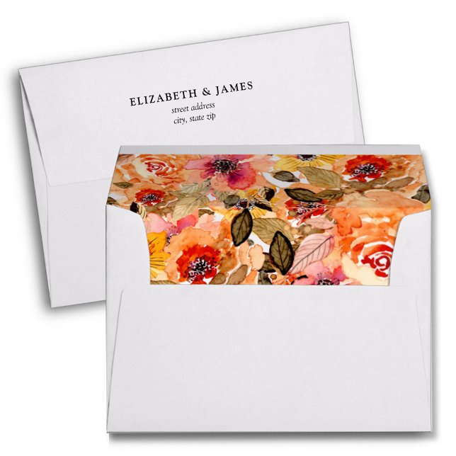 Watercolor Autumn Floral Collage Lined Envelope (Creator Uploaded)