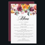 Watercolor Autumn Floral Fall Wedding Menu Card<br><div class="desc">Add an elegant floral accent to your event tablescape with this customisable floral menu card. It features watercolor floral garland of orange, pink, burgundy and yellow autumn flowers with eucalyptus and greenery accents. Personalise this watercolor floral menu card by adding your own details. This watercolor menu card is perfect for...</div>